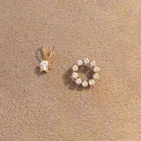 Set of 2 Petite Goldtone Pendants with CZ Stones - Picture 1 of 7